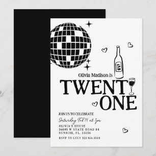Invitation Black Disco Ball Wine 21e fête d'anniversaire