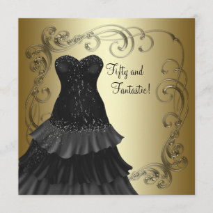 Invitation Black Dress Black Gold Womans 50e anniversaire