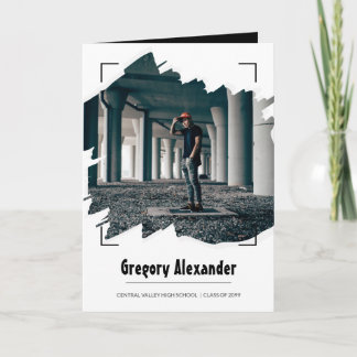 Invitation Black Edgy Abstrait Brushstroke Photo Graduation