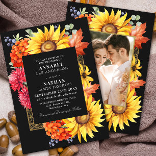 Invitation Black Elegant Automne Aquarelle Florale Photo