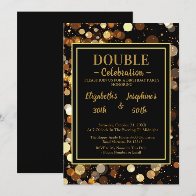 Invitation Black Elegant Chic Double Anniversaire Soiree Invi (Devant / Derrière)