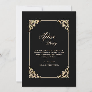Invitation Black Elegant Classic Frame Script Iftar Party