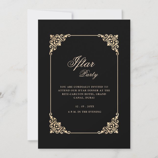 Invitation Black Elegant Classic Frame Script Iftar Party (Devant)