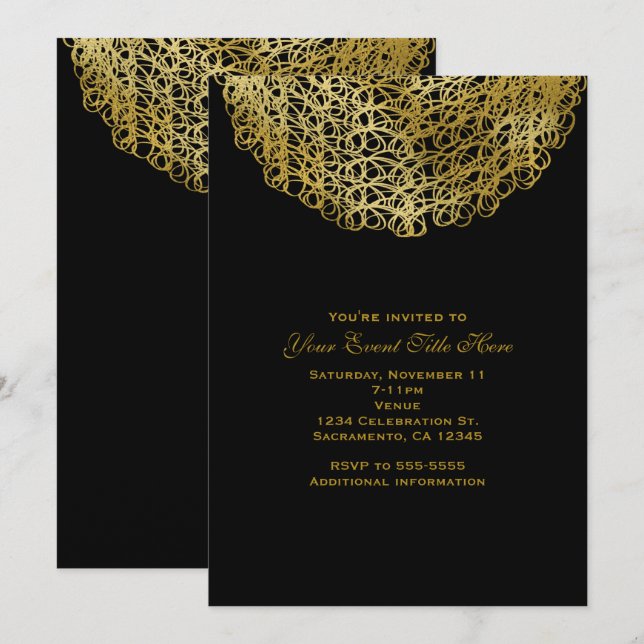 Invitation Black & Elegant Gold Circle Événement Fête Invitat (Devant / Derrière)