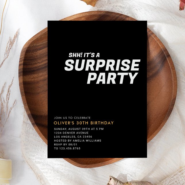 Invitation Black Elegant & Moderne Surprise fête d'anniversai (Black Elegant & Modern Surprise Birthday Party Invitation
)