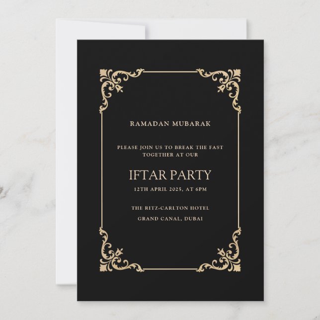 Invitation Black Elegant Vintage Frame Ramadan Iftar Party (Devant)