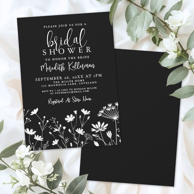 Invitation Black Elegant Wildflower Bridal Shower (Black Elegant Wildflower Bridal Shower Invitation)