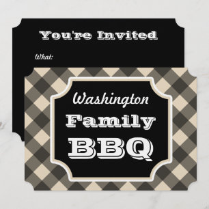 Invitation Black En vichy Family Summer BBQ Pique-nique Invit