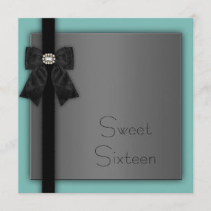 Invitation Black et Turquoise Blue Sweet 16 Anniversaire