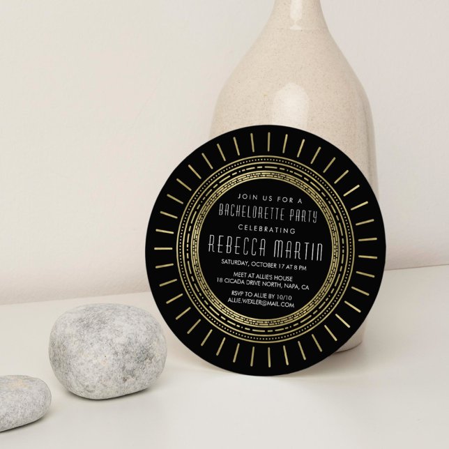 Invitation Black & Faux Gold Art Deco Bachelorette (Créateur téléchargé)