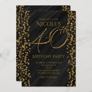 Invitation Black & Faux Gold Parties scintillant Glam 40 40e