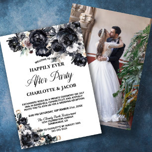 Invitation Black Floral Elopement Photo Mariage Réception