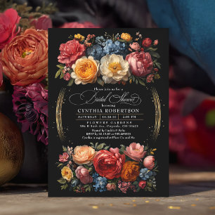 Invitation Black Floral Moody Botanical Elégante Fête des mar