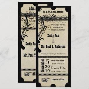 Invitation Black Funky Texture Playbill Swirls Mariage