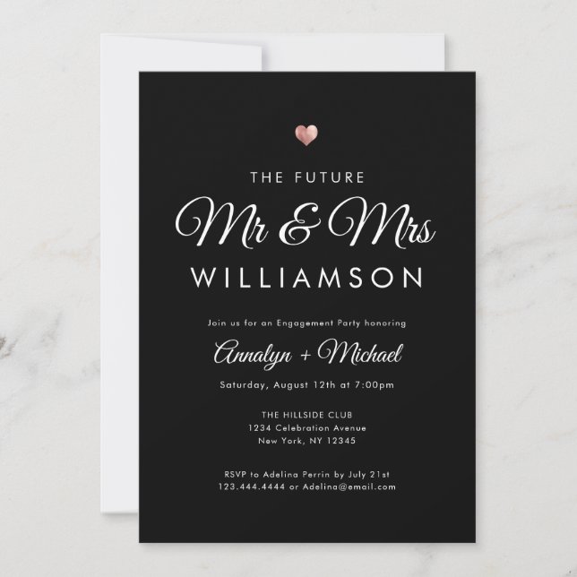 Invitation Black Future Monsieur et Madame Rose Gold Engageme (Devant)