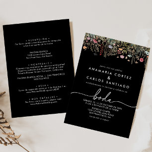 Invitation Black Galant Fleur Sauvage Espagnol Avant & Arrièr
