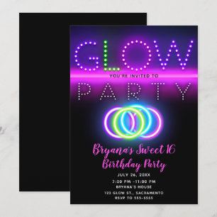 Invitation Black Glow Party Neon Lumières Anniversaire
