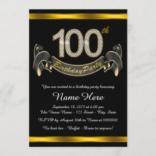 Invitation Black Gold 100th Birthday Party