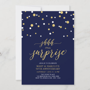 Invitation Black & Gold   50e anniversaire de mariage surpris