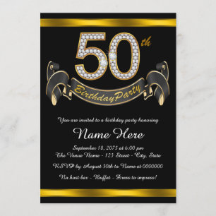 Invitation Black Gold 50th Birthday Party