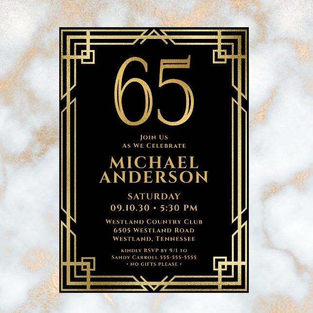 Invitation Black Gold 65th Birthday Photo (Créateur téléchargé)