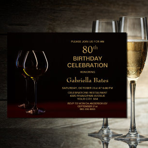 Invitation Black Gold 80e Anniversaire Vin Glass Party
