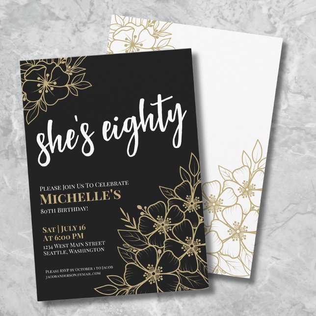 Invitation Black Gold 80th Birthday Party (Elegant Eighty Black Gold 80th Birthday Party Invitation)