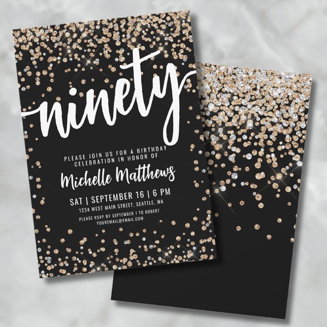 Invitation Black Gold 90e anniversaire (Black Gold 90th Birthday Invitation)