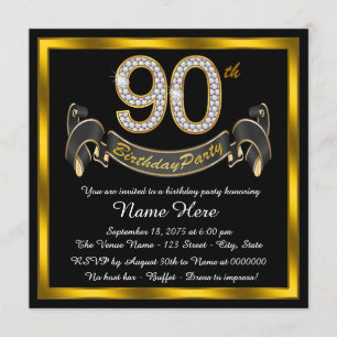 Invitation Black Gold 90th Birthday Party