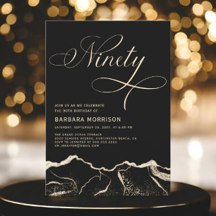 Invitation Black Gold Agate 90e Soixante-dix fête d'anniversa