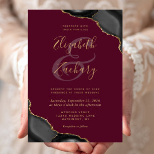 Invitation Black Gold Agate Corners Mariage Bourgogne