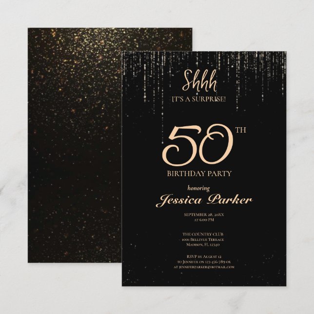 Invitation Black Gold Agate Surprise 50e anniversaire (Devant / Derrière)