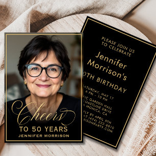 Invitation Black & Gold Anniversaire des encouragements à 50 