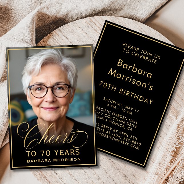 Invitation Black & Gold Anniversaire des encouragements à 70  (Créateur téléchargé)
