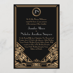 Invitation Black Gold Art Déco Gatsby Style Wedding Invite