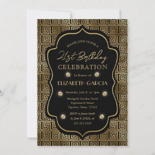Invitation Black & Gold Art Déco Vintage Frame 21e anniversai
