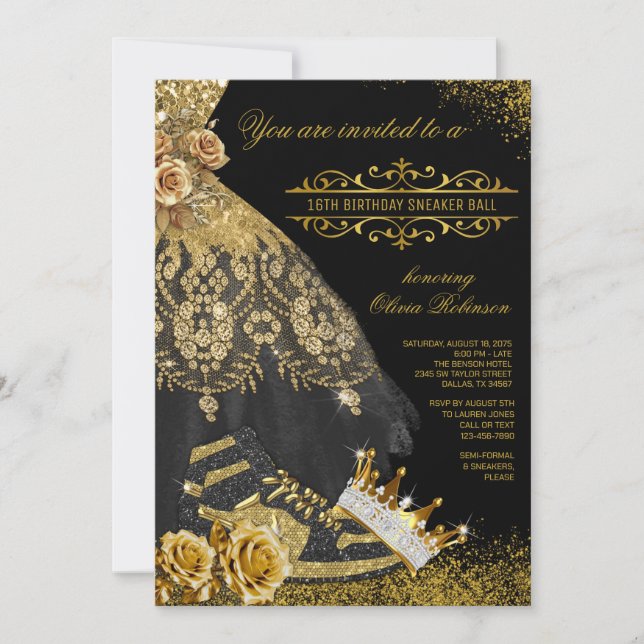 Invitation Black Gold Basket Gown Couronne Basket Ball (Devant)