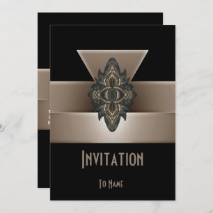 Invitation Black Gold Biege Art Déco 5" x 7"