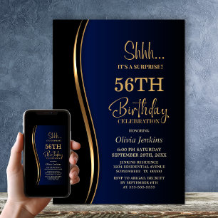 Invitation Black Gold Blue Surprise fête d'anniversaire