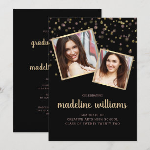 Invitation Black Gold Blush Pink Confetti Diplôme photo