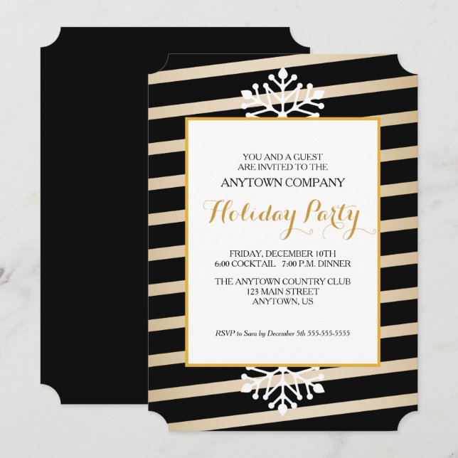 Invitation Black & Gold Business Christmas Party (Devant / Derrière)