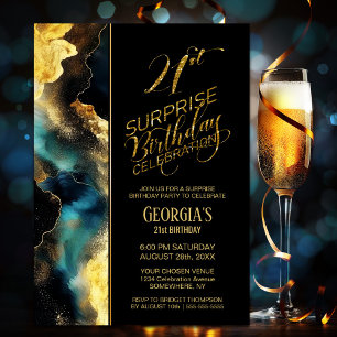 Invitation Black Gold Celestial Surprise 21e fête d'anniversa