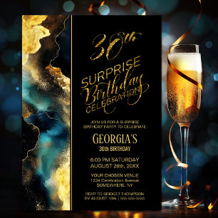 Invitation Black Gold Celestial Surprise 30e fête d'anniversa