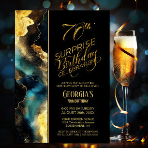 Invitation Black Gold Celestial Surprise 70e fête d'anniversa