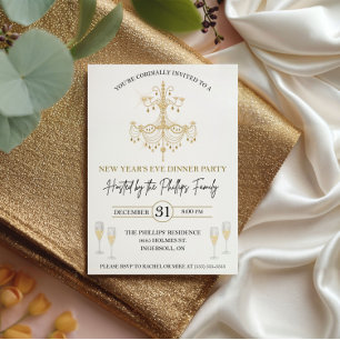 Invitation Black & Gold, Champagne, Réveillon du Nouvel An
