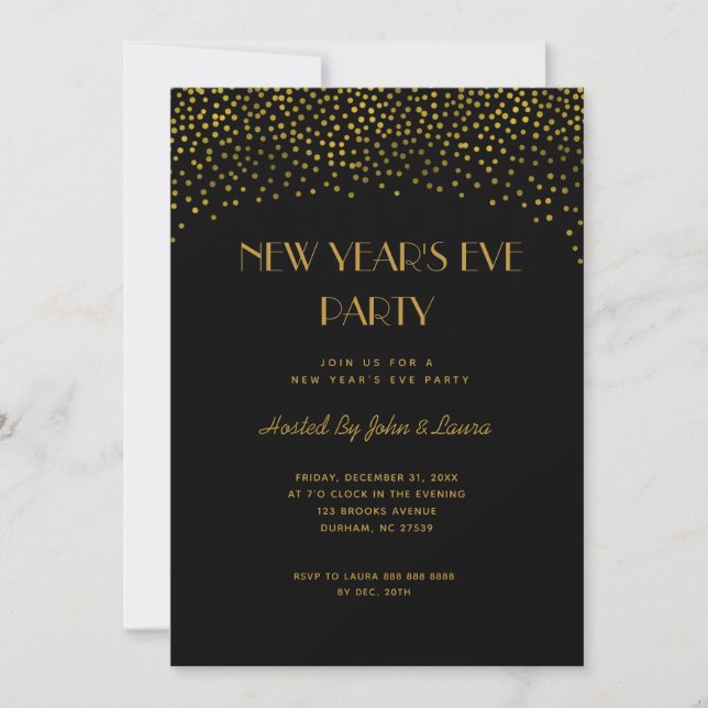 Invitation Black & Gold Chic New Years Eve Party (Devant)