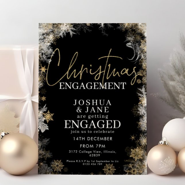 Invitation Black & Gold Christmas Engagement Party (Créateur téléchargé)