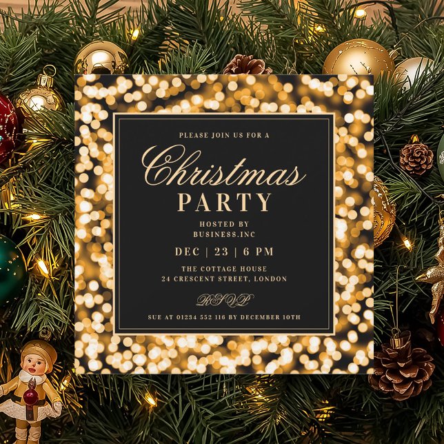 Invitation Black & Gold Christmas Glam Lights Holiday Party (Black & Gold Christmas Glam Lights Holiday Party Invitation)