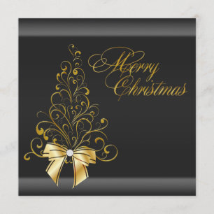 Invitation Black Gold Christmas Tree