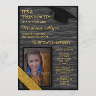 Invitation Black Gold College Trunk Party Dorm Shower Invitat